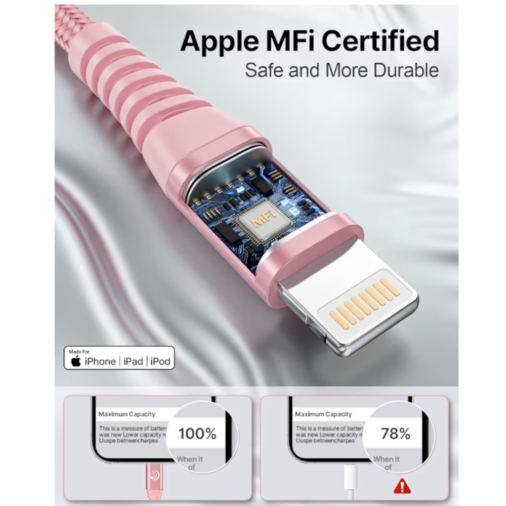 ⚡️6 ft Durable Pink USB-A Lightning Nylon Braided Cable Charger⚡️ - Picture 2 of 7